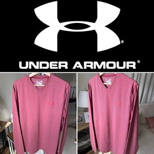 Under Armour Men’s L/S Coldgear Red Shirt Hairline Striped Fitted Stretch Tee L